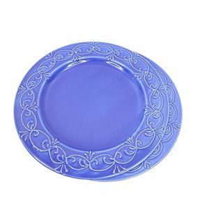 Le Poet-Laval France Blue Dinnerware Lot of 2 Dinner Plates Raised Design Cobalt